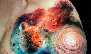Náčrty tetování galaxie a planety